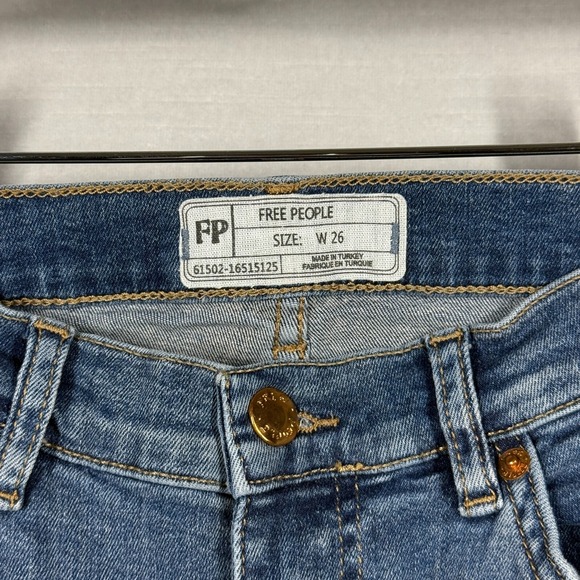 Free People Jeans Womens 26W Blue Fringe Distressed Pants Denim Boho Skinny - Picture 5 of 12